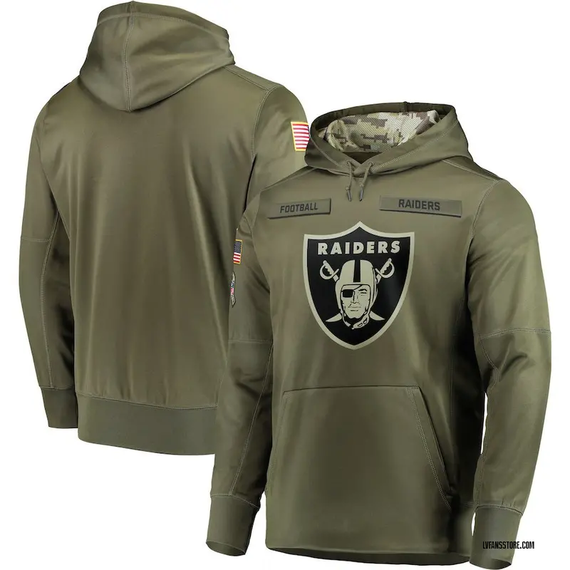 Men's Olive Las Vegas Raiders 2018 Salute to Service Sideline Therma Performance Pullover Hoodie