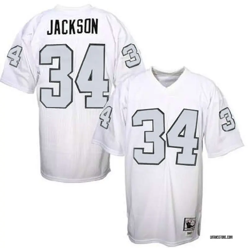 Men's White Authentic Bo Jackson Las Vegas Mitchell And Ness with Silver No. Jersey