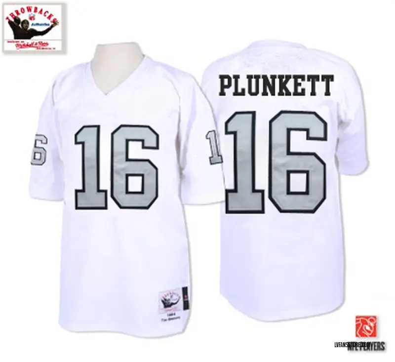 Men's White Authentic Jim Plunkett Las Vegas with Silver No. Throwback Jersey