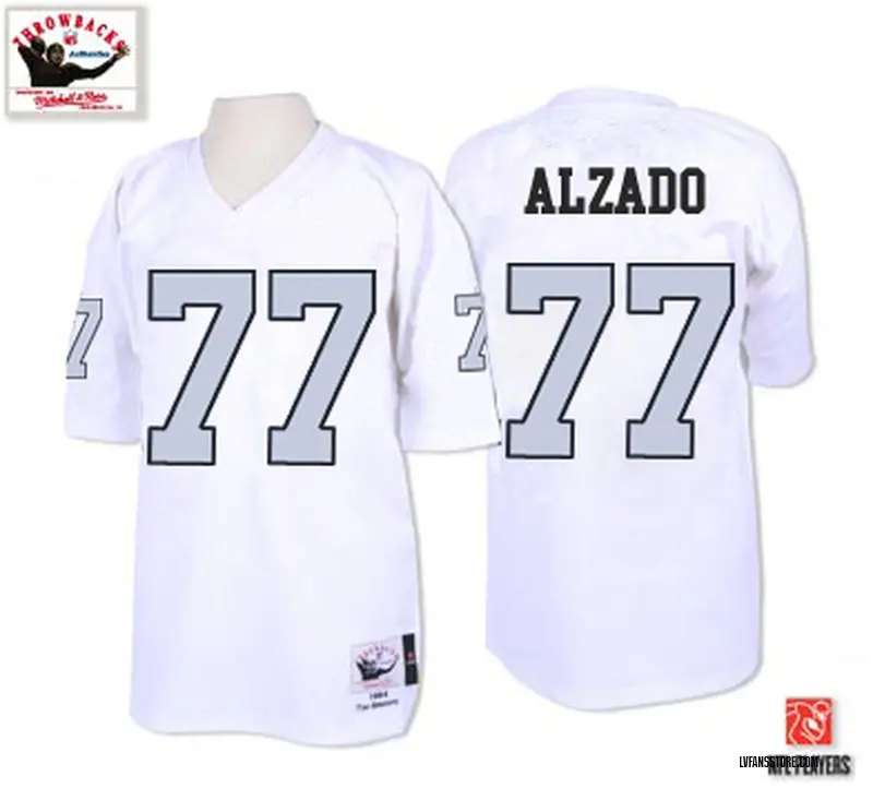 Men's White Authentic Lyle Alzado Las Vegas with Silver No. Throwback Jersey