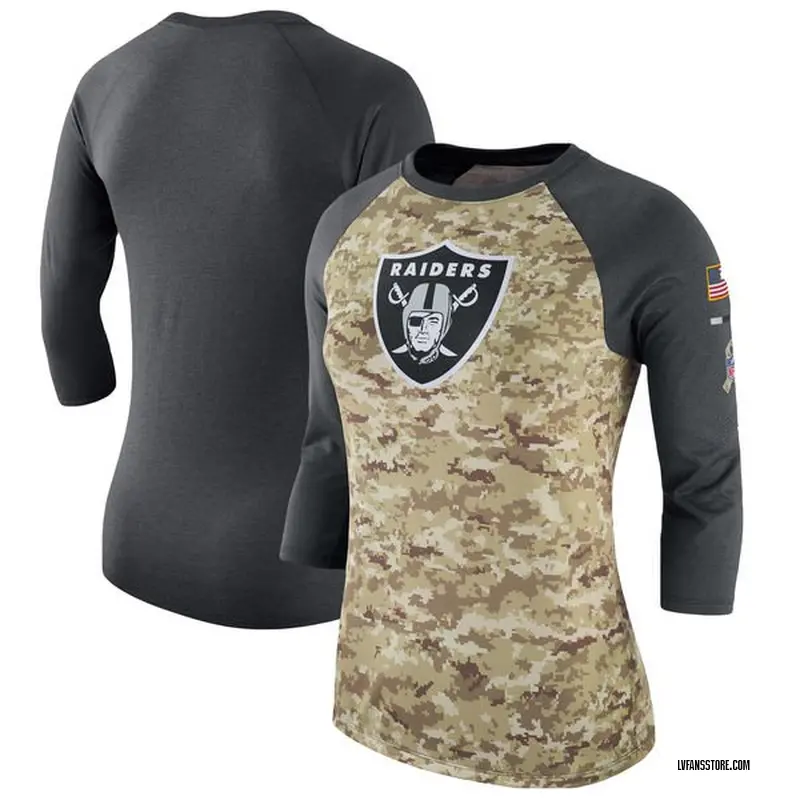 Women's Camo/Charcoal Legend Las Vegas Raiders Salute to Service 2017 Three-Quarter Raglan Sleeve T-Shirt