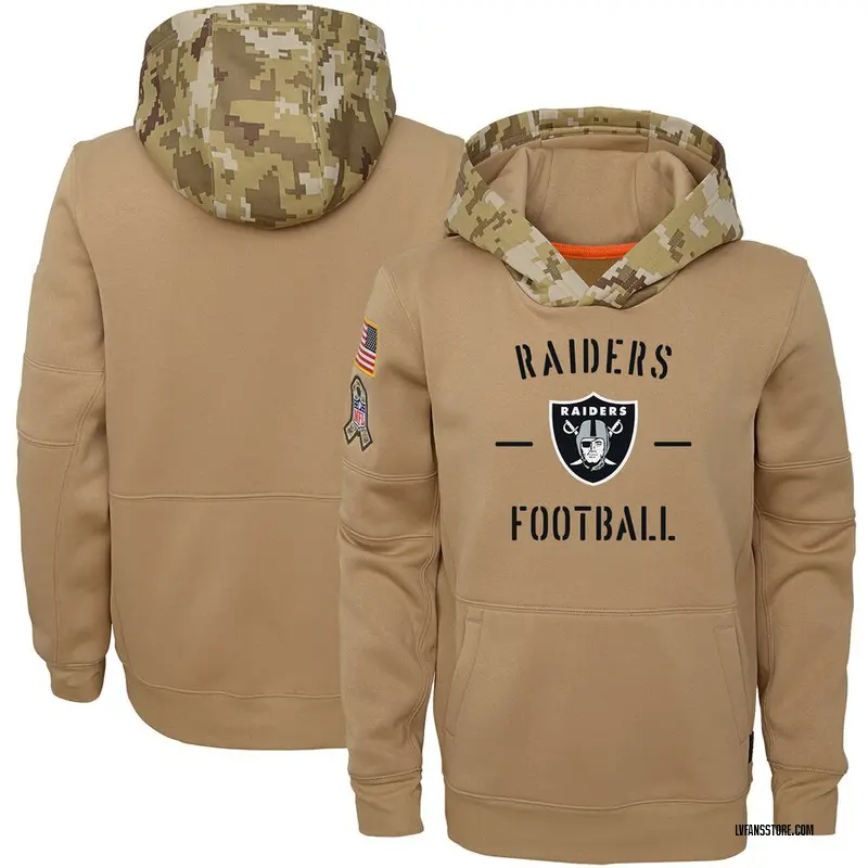 Youth Las Vegas Raiders Khaki 2019 Salute to Service Therma Pullover Hoodie