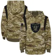 Youth Olive Las Vegas Raiders 2021 Salute to Service Therma Performance Pullover Hoodie